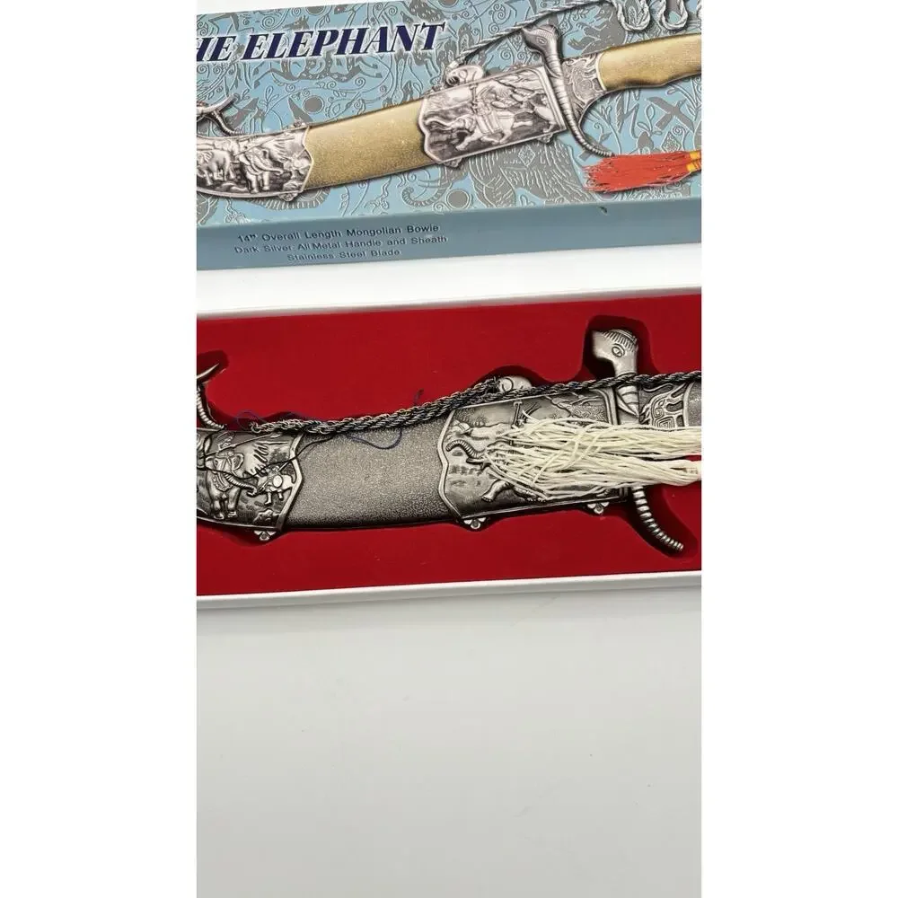 Vintage Tibetan Style Decorative War Elephant Head Dagger Knife In Box